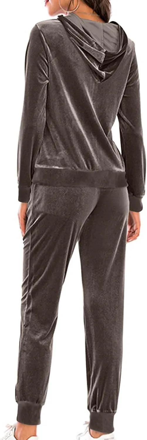 Women's Velour Tracksuits 2 Piece Outfits Trendy Velvet Hoodie & Sweatpants Sweatsuit Set Fall Winter Sportswear