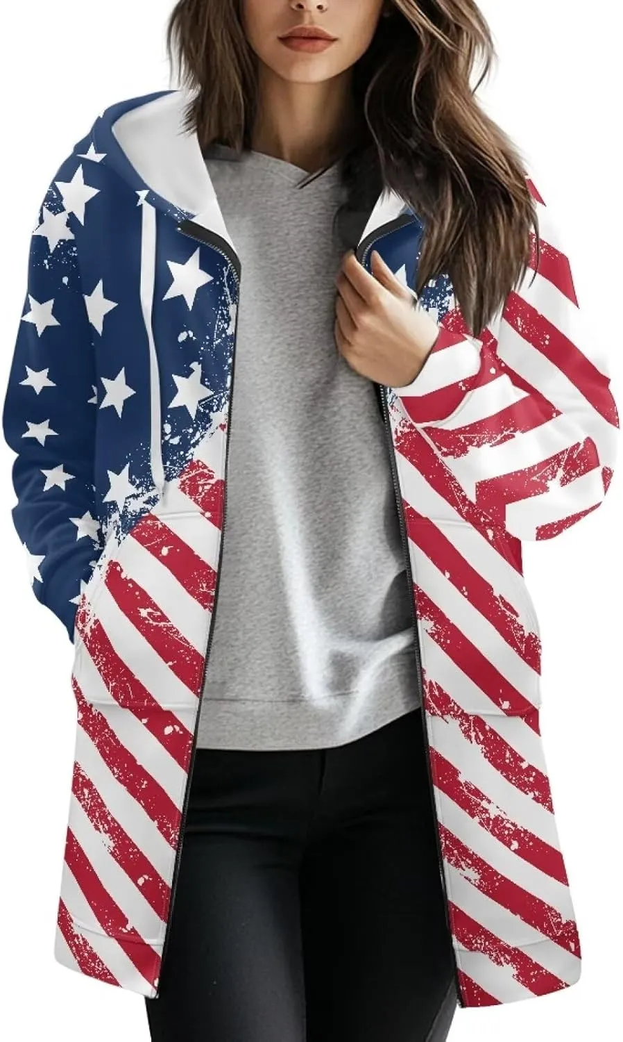 Women's Zip up Hoodies Long Sleeve Drawstring Hooded Sweatshirt Long Hoodie Jacket Coat with Pockets Size S-3XL