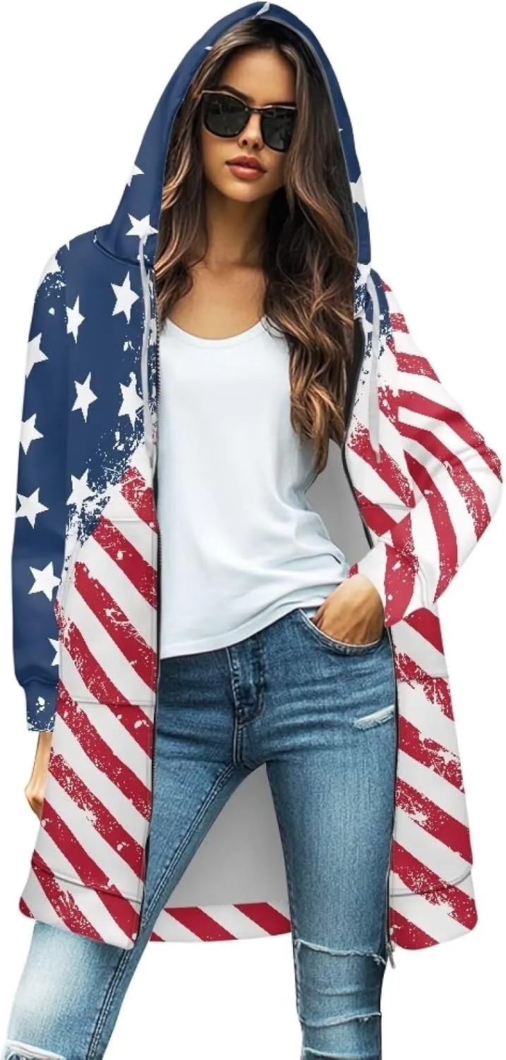 Women's Zip up Hoodies Long Sleeve Drawstring Hooded Sweatshirt Long Hoodie Jacket Coat with Pockets Size S-3XL