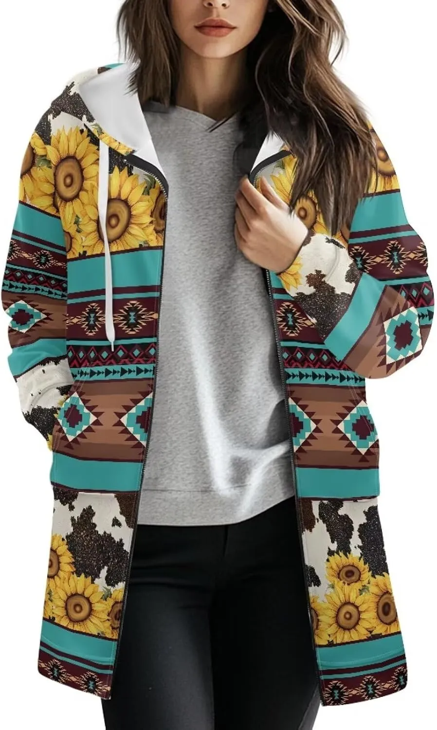 Women's Zip up Hoodies Long Sleeve Drawstring Hooded Sweatshirt Long Hoodie Jacket Coat with Pockets Size S-3XL