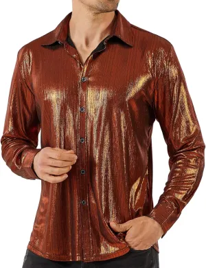 WULFUL Men Dress Shirt Sequins Long Sleeve Button Down Shirt Luxury Disco Party Nightclub Christmas Prom Costume