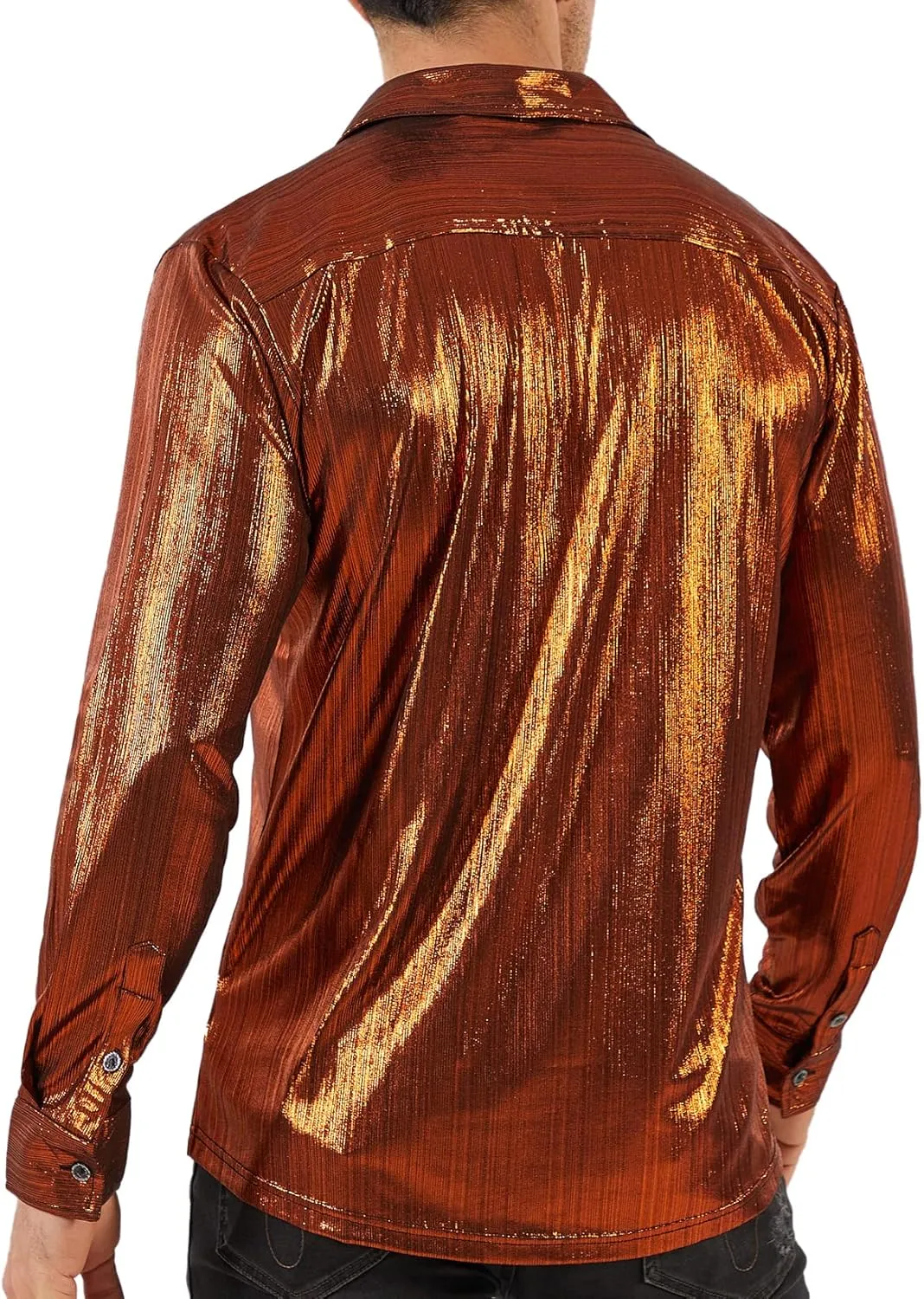WULFUL Men Dress Shirt Sequins Long Sleeve Button Down Shirt Luxury Disco Party Nightclub Christmas Prom Costume