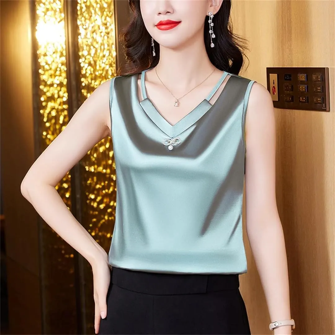 Wvapzxx M-4XL Women Tank Top Spring Summer 2024 Hollow Out Camisole V Neck Korean Casual Sleeveless Vest