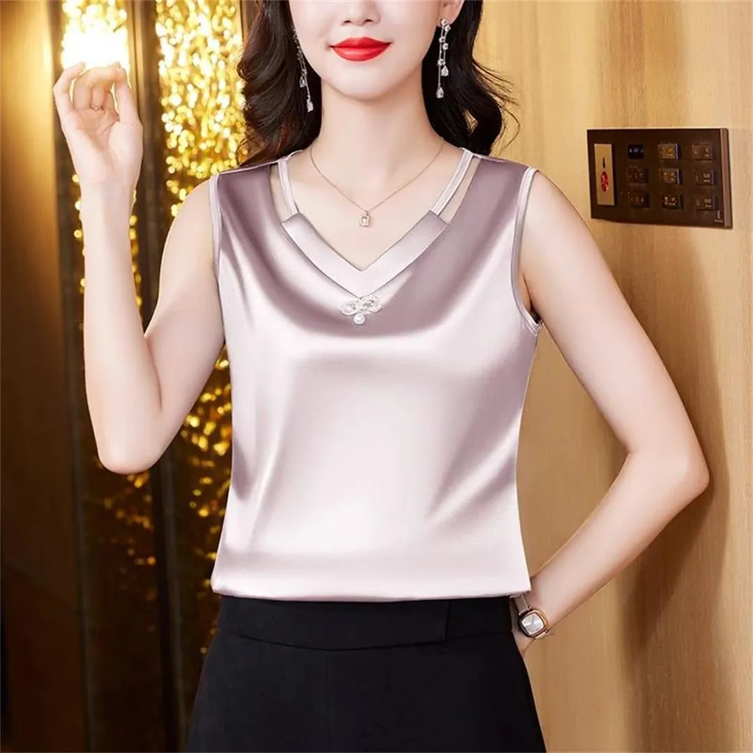 Wvapzxx M-4XL Women Tank Top Spring Summer 2024 Hollow Out Camisole V Neck Korean Casual Sleeveless Vest