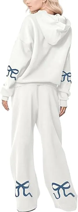 XBTCLXEBCO Bow Print Sweat Set for Women Oversized Sweatshirt and Sweatpants 2 Piece Lounge Set Fall Matching Tracksuit