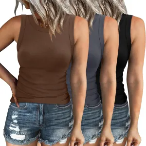 XIEERDUO Womens Summer Tank Tops Racerback High Neck Basic Casual Slim Fit Sleeveless 3 Pack
