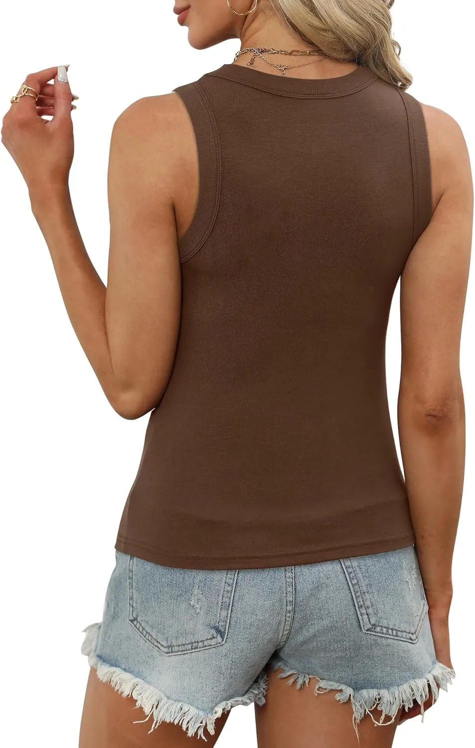 XIEERDUO Womens Summer Tank Tops Racerback High Neck Basic Casual Slim Fit Sleeveless 3 Pack