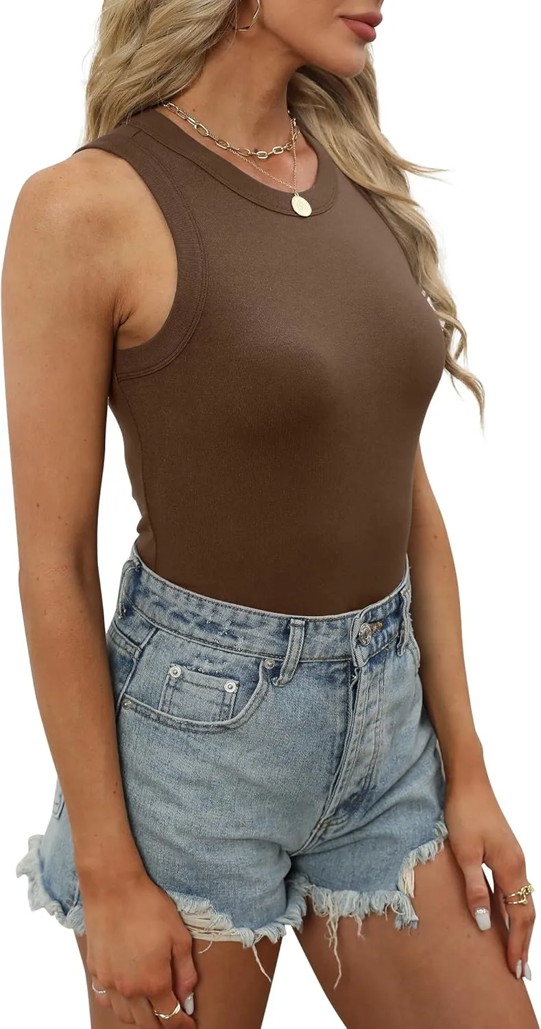 XIEERDUO Womens Summer Tank Tops Racerback High Neck Basic Casual Slim Fit Sleeveless 3 Pack