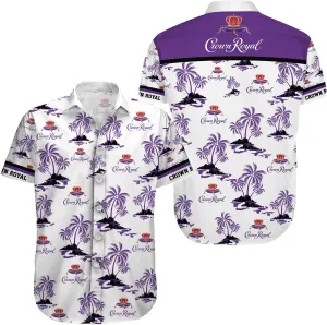 XXME Crown Fan Hawaiian Shirt Casual Button Down Short Sleeve Shirt, Aloha Beach Shirt, Floral Tropical Summer Vacation Gifts (Large)