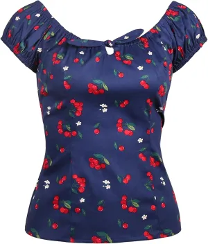 YARN & INK Women's Pinup Shirt 1950s Vintage Rockabilly Puff Sleeve BowBlouse Off Shoulder Tops