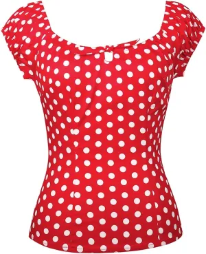 YARN & INK Women's Pinup Shirt 1950s Vintage Rockabilly Puff Sleeve BowBlouse Off Shoulder Tops