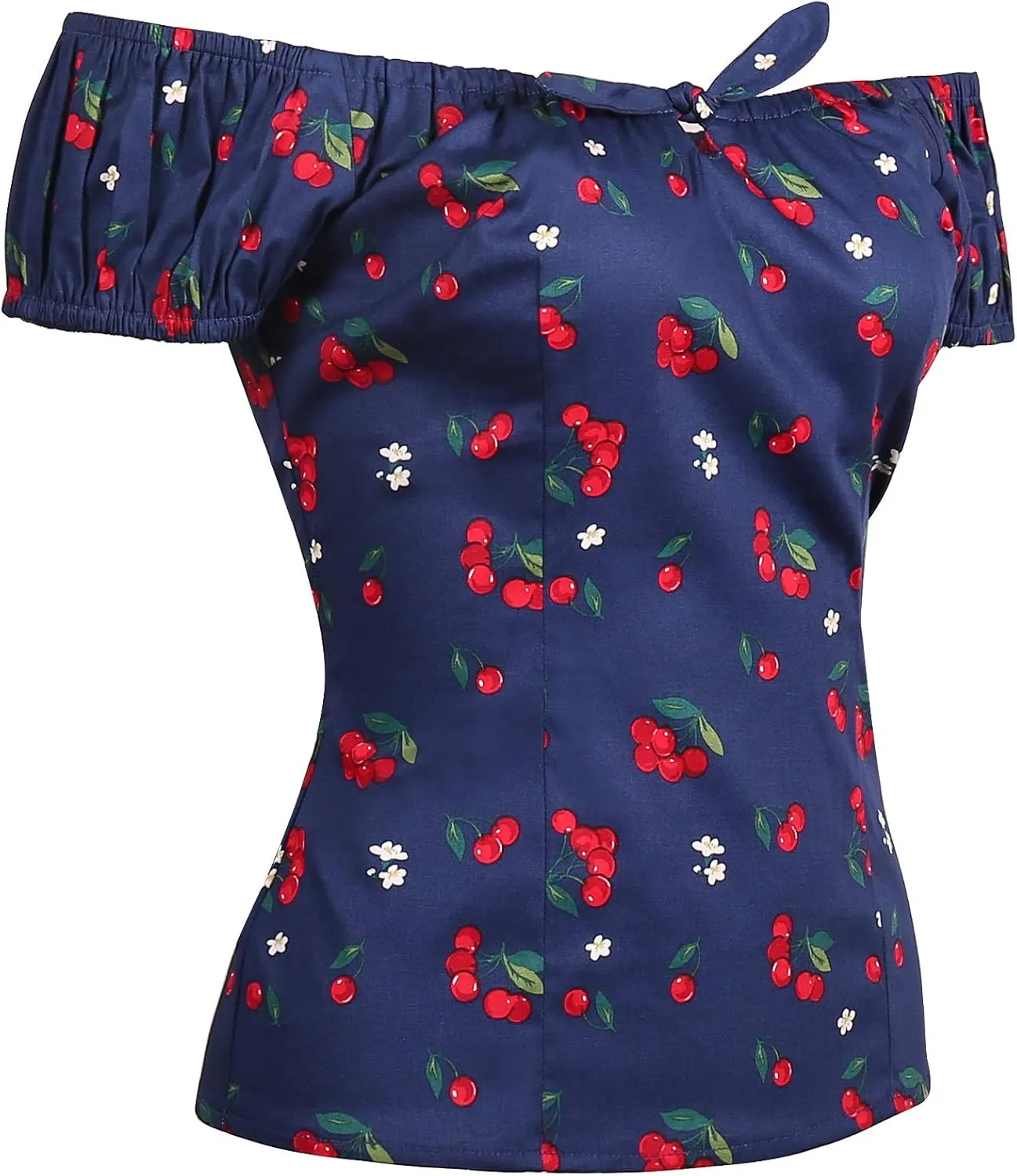 YARN & INK Women's Pinup Shirt 1950s Vintage Rockabilly Puff Sleeve BowBlouse Off Shoulder Tops