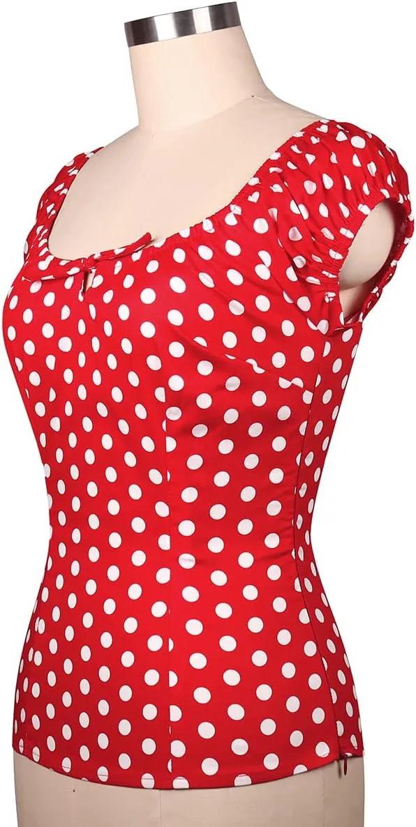 YARN & INK Women's Pinup Shirt 1950s Vintage Rockabilly Puff Sleeve BowBlouse Off Shoulder Tops