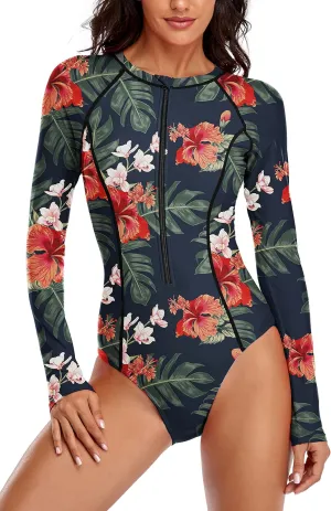 YATEEN Womens Athletic Training Swimsuit Long Sleeve Rashguard