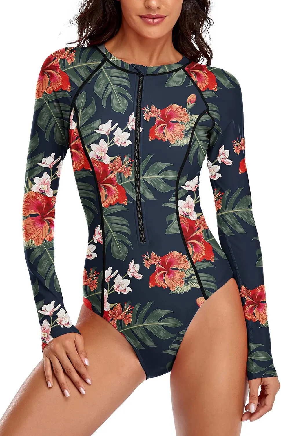 YATEEN Womens Athletic Training Swimsuit Long Sleeve Rashguard