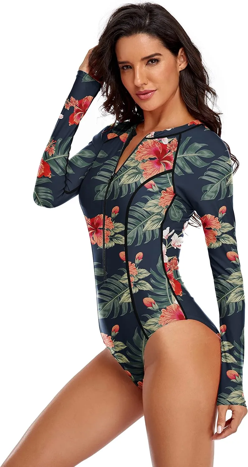 YATEEN Womens Athletic Training Swimsuit Long Sleeve Rashguard