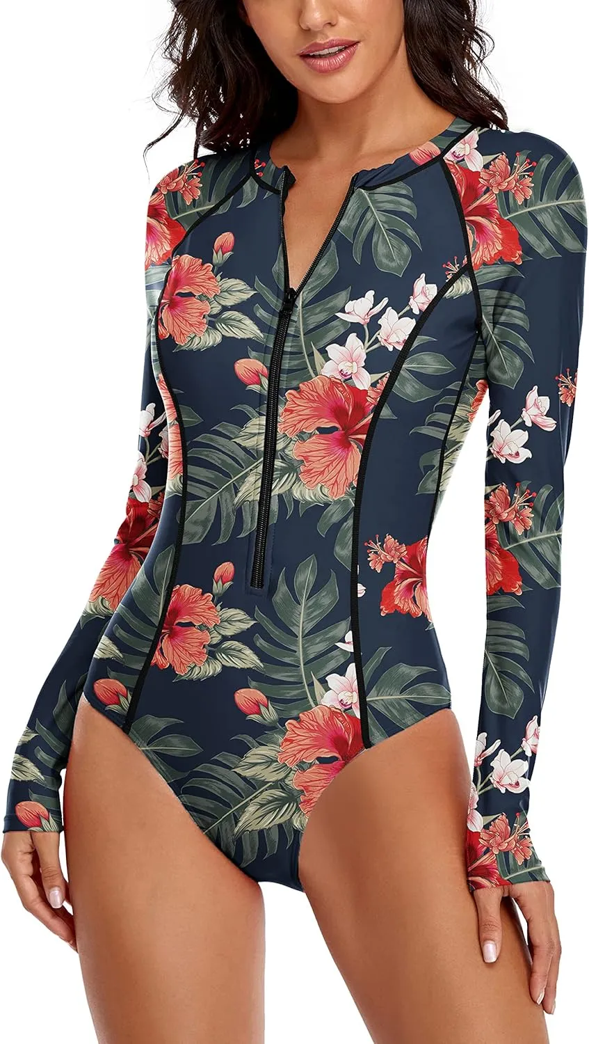 YATEEN Womens Athletic Training Swimsuit Long Sleeve Rashguard