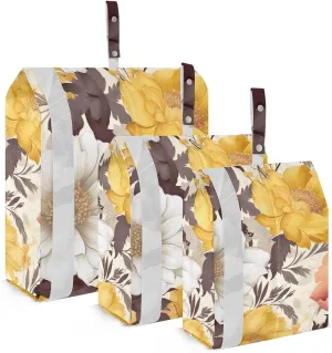 Yellow Watercolor Floral Packing Cubes for Suitcases 3 Set Expandable Compression Luggage Packing Organizers for Carry on Suitcase Travel Essentials Luggage Organizer Bags Set