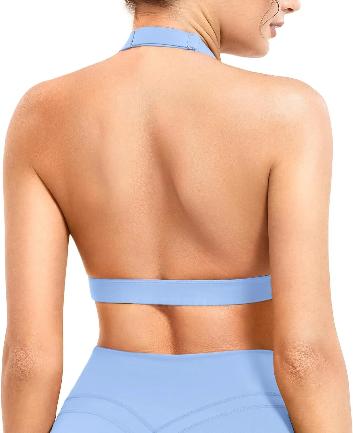 YEOREO Roxanie Women Halter Sports Bra Scoop Neck Removable Padded Open Back Yoga Workout Crop Tank Top