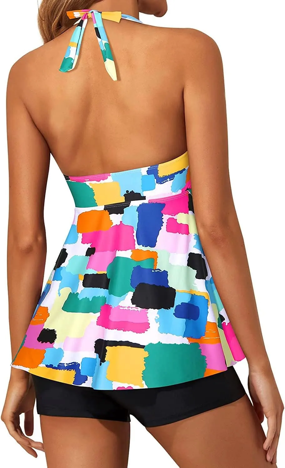 Yonique Two Piece Tankini Swimsuits for Women with Shorts Halter V Neck Bathing Suits Flowy Twist Front Swimwear