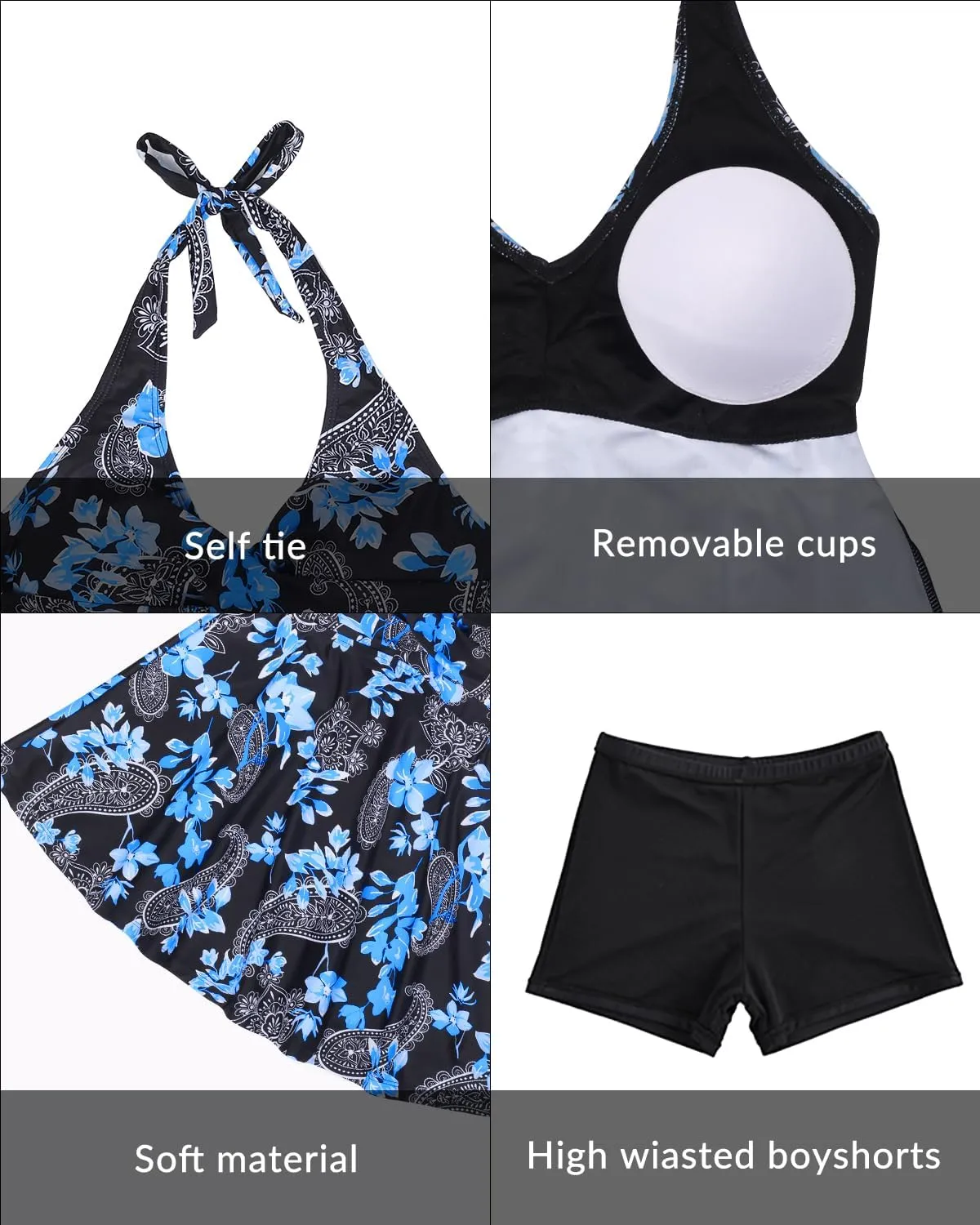 Yonique Two Piece Tankini Swimsuits for Women with Shorts Halter V Neck Bathing Suits Flowy Twist Front Swimwear