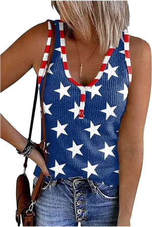 Yuaelria Women's Half Button Patched Pocket Tank Top Summer V Neck Sleeveless Loose Solid Color Casual Basic Shirts