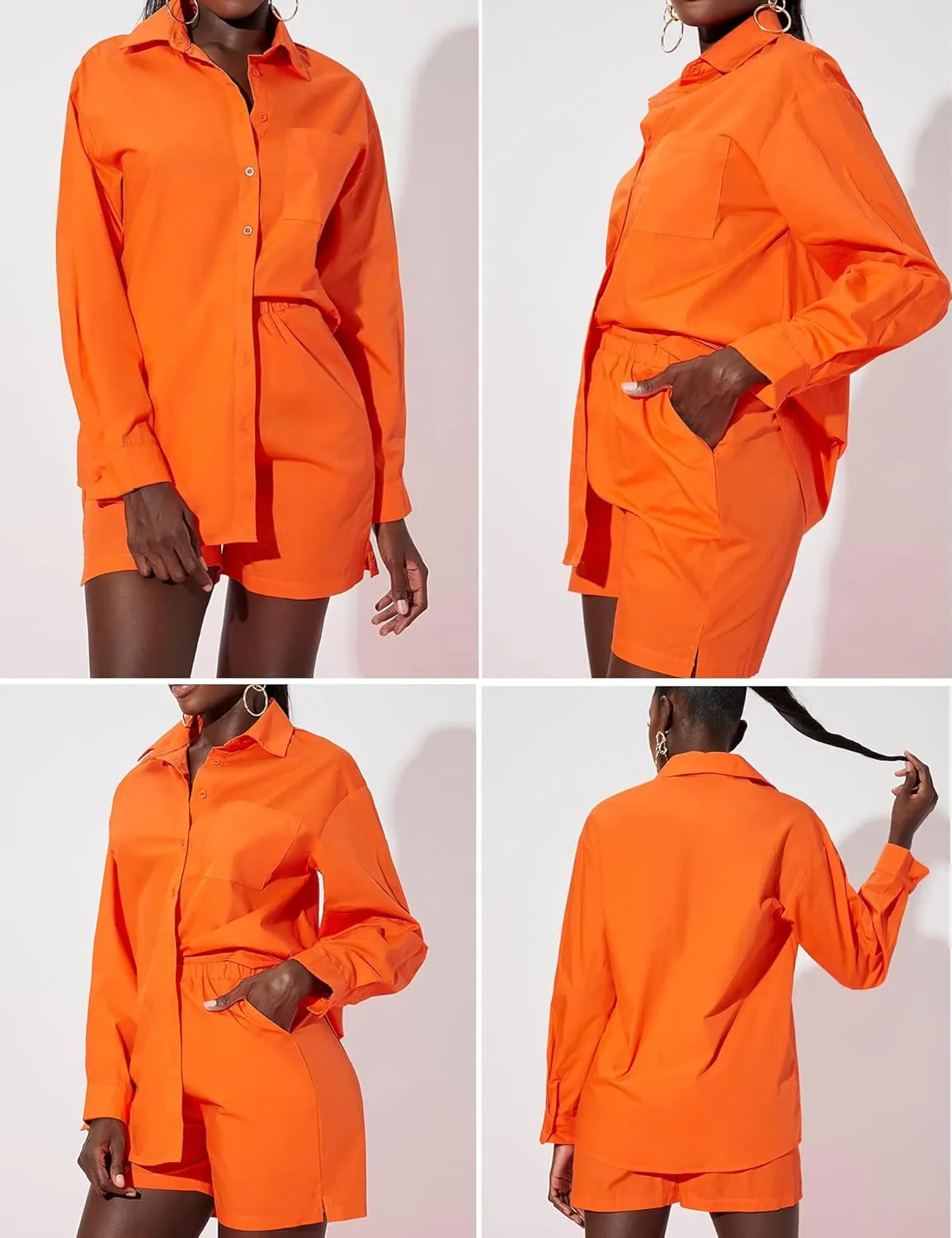 Zeagoo Womens 2 Piece Lounge Tracksuit Outfit Sets Cotton Linen High Low Shirt and Drawstring Casual Shorts Set