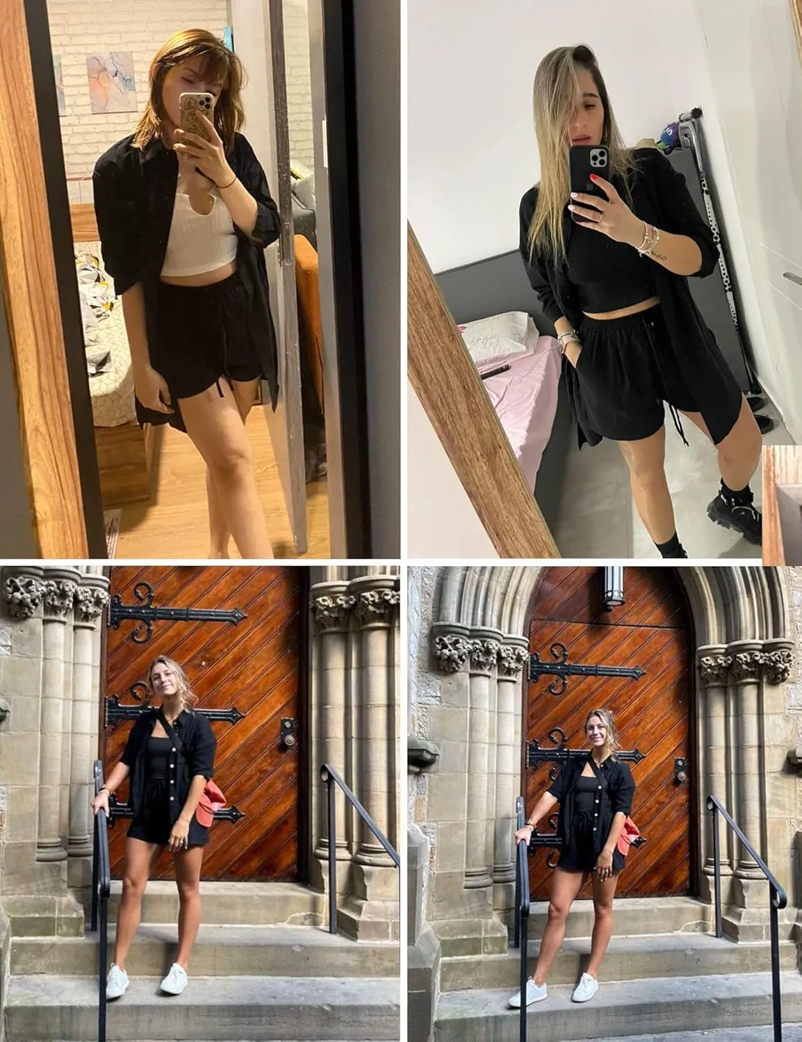 Zeagoo Womens 2 Piece Lounge Tracksuit Outfit Sets Cotton Linen High Low Shirt and Drawstring Casual Shorts Set
