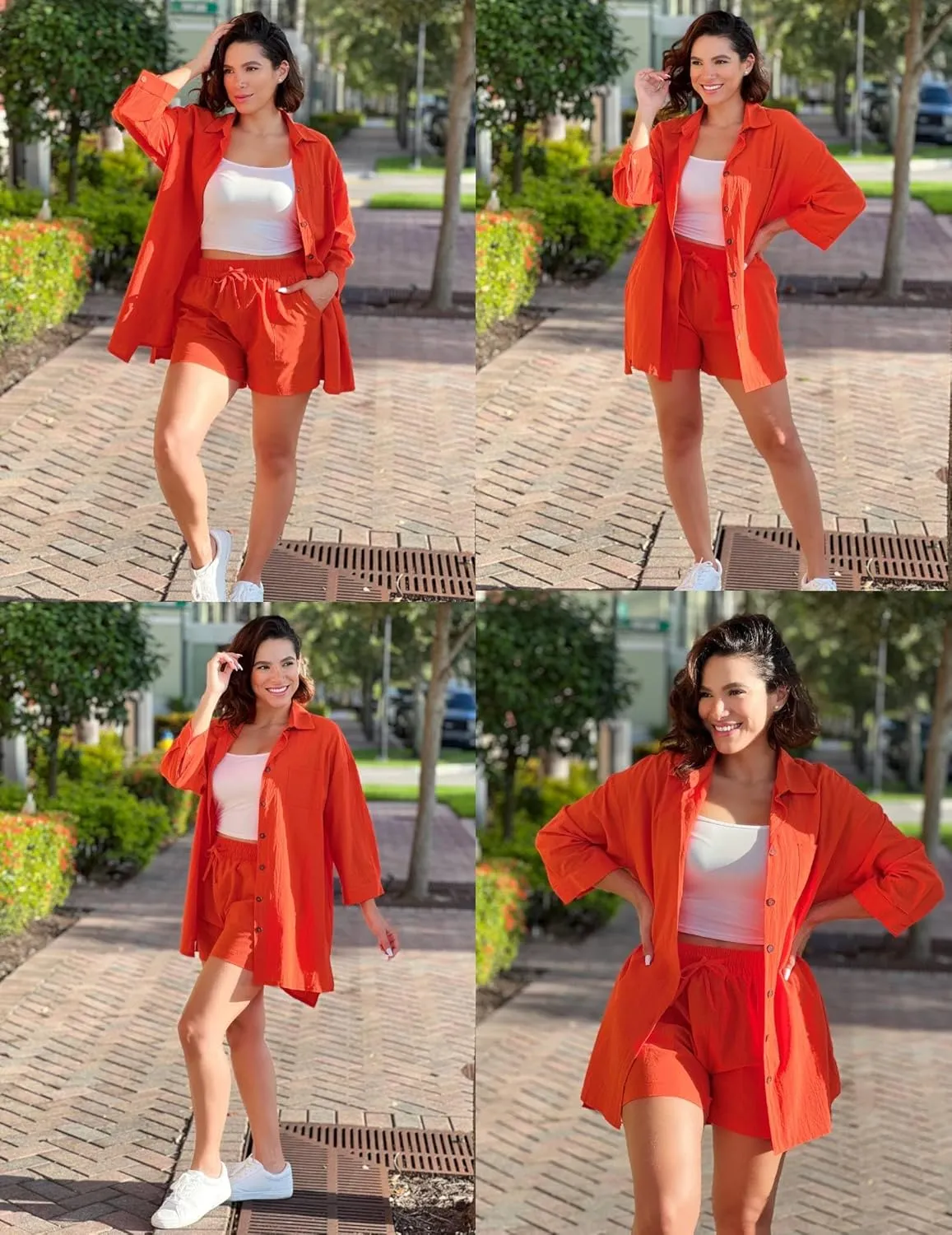 Zeagoo Womens 2 Piece Lounge Tracksuit Outfit Sets Cotton Linen High Low Shirt and Drawstring Casual Shorts Set
