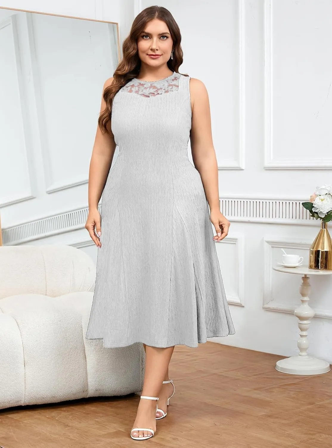 ZOMVA Plus Size Mother of The Bride Groom Dresses for Curvy Women 2 Piece Wedding Guest Dress with Jacket Tea Length