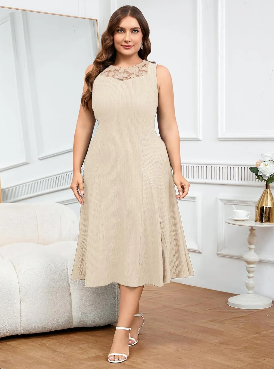 ZOMVA Plus Size Mother of The Bride Groom Dresses for Curvy Women 2 Piece Wedding Guest Dress with Jacket Tea Length