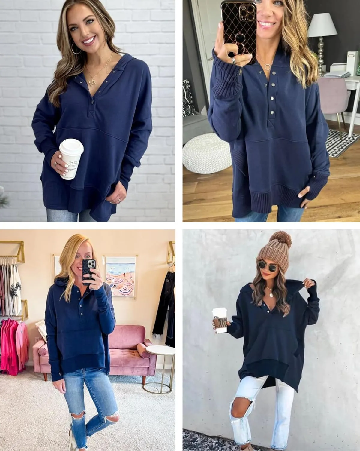 Zwurew Hoodies for Women Oversized Sweatshirt Pullover Long Sleeve Tops Henley Shirt with Pocket